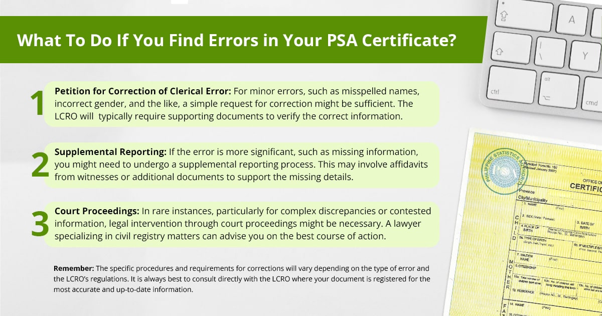 How to correct errors on a PSA birth certificate